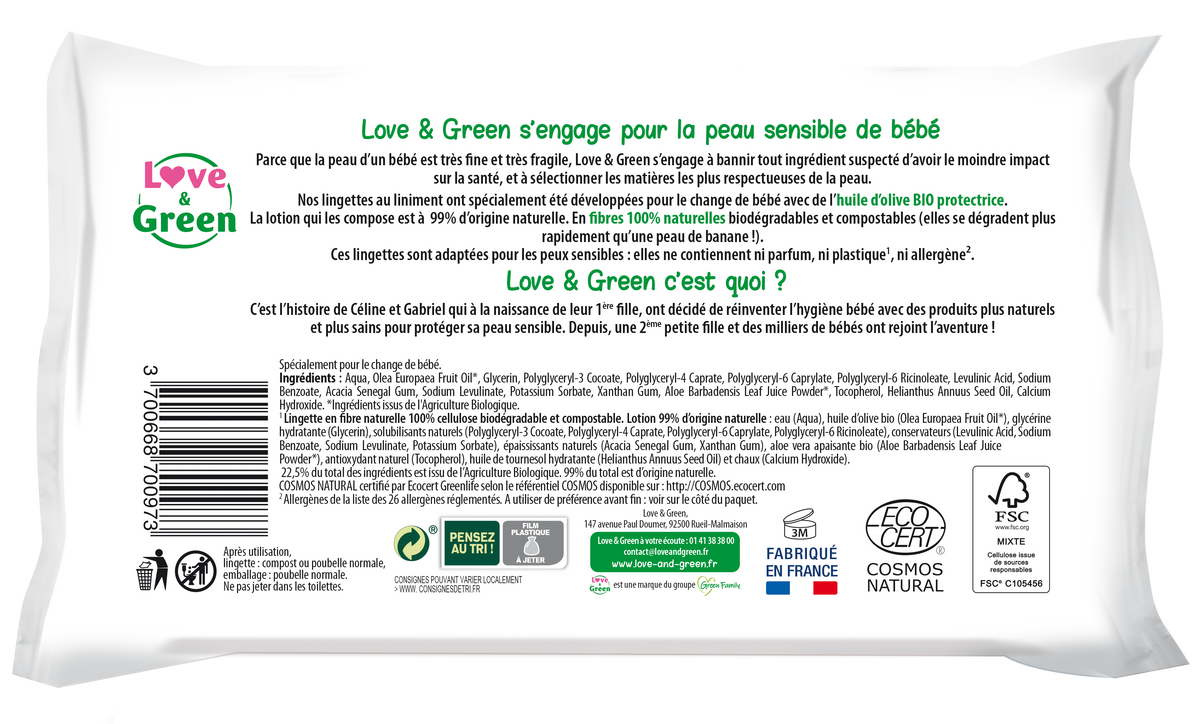 Love & Green Toilette Bébé Au Liniment 56 Lingettes