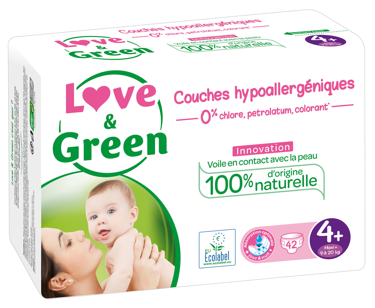 Couches écolabellisées et hypoallergéniques T2 x44 3à6 kg Love & Green LOVE  AND GREEN CO1078 : Boutique tout pour bébé, magasin de puériculture pas  cher à Paris