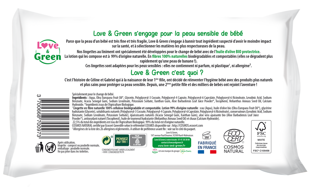 Love & Green Lingettes au Liniment 56 Pièces